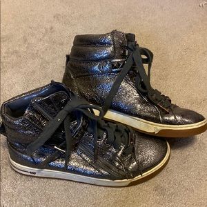 Michael Kors gun metal leather high top sneakers